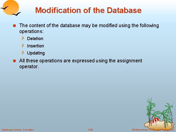 Modification of the Database n The content of the database may be modified using