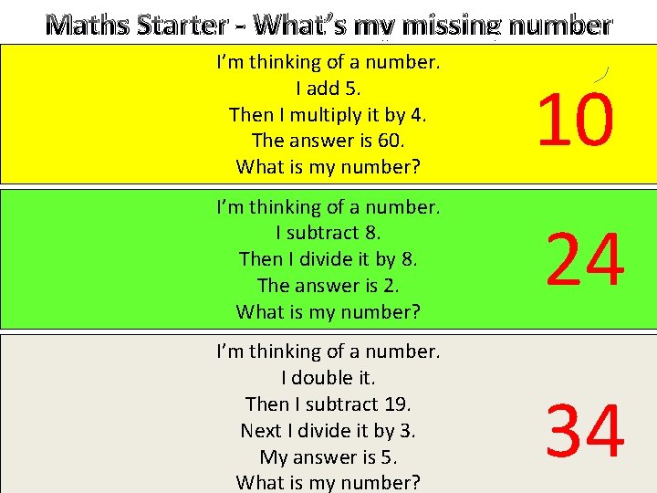 Maths Starter - What’s my missing number I’m thinking of a number. I add