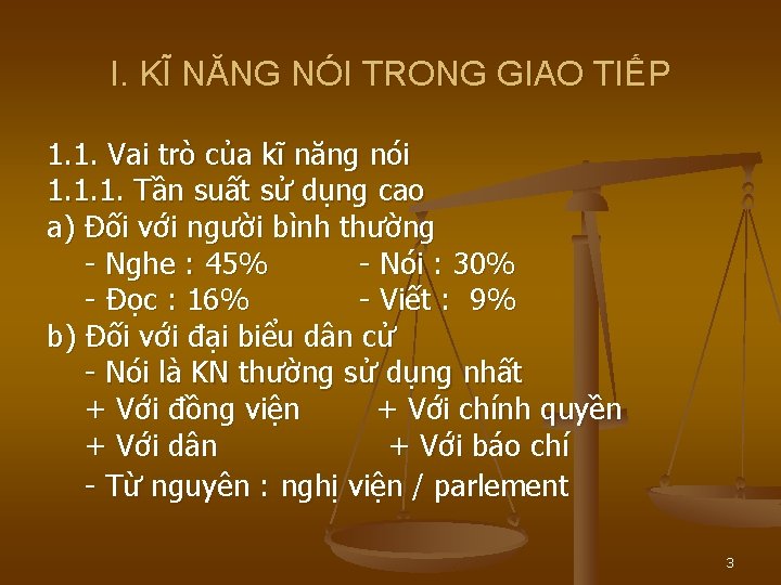 I. KĨ NĂNG NÓI TRONG GIAO TIẾP 1. 1. Vai trò của kĩ năng