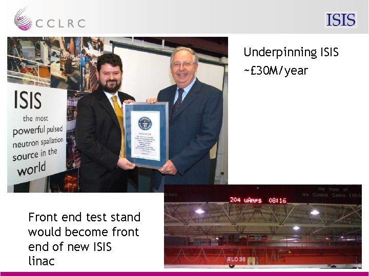 Underpinning ISIS ~£ 30 M/year Front end test stand would become front end of