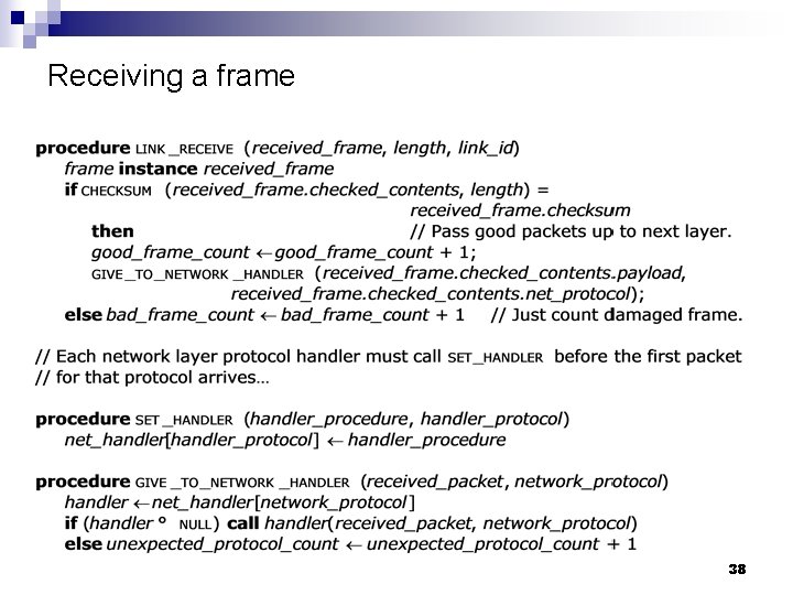 Receiving a frame 38 