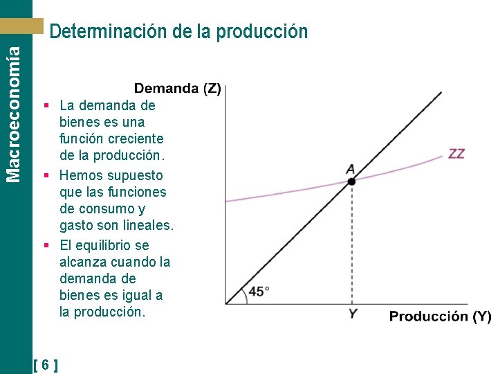 Macroeconomía Determinación de la producción § La demanda de bienes es una función creciente