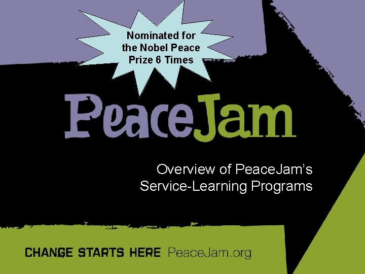 Nominated for the Nobel Peace Prize 6 Times Overview of Peace. Jam’s Service-Learning Programs