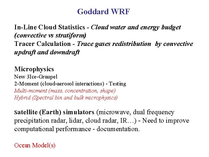 Goddard WRF In-Line Cloud Statistics - Cloud water and energy budget (convective vs stratiform)