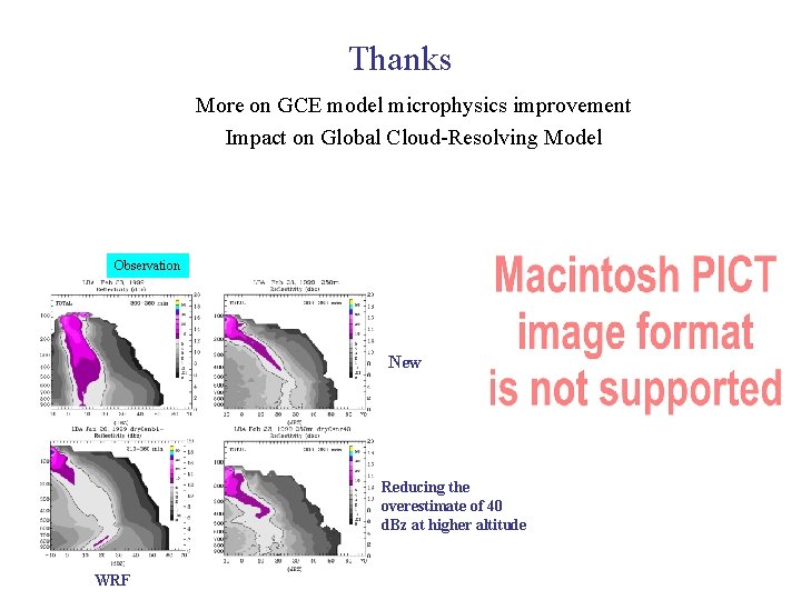 Thanks More on GCE model microphysics improvement Impact on Global Cloud-Resolving Model Observation New