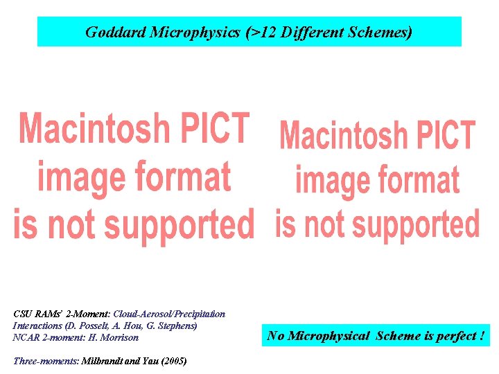 Goddard Microphysics (>12 Different Schemes) CSU RAMs’ 2 -Moment: Cloud-Aerosol/Precipitation Interactions (D. Posselt, A.