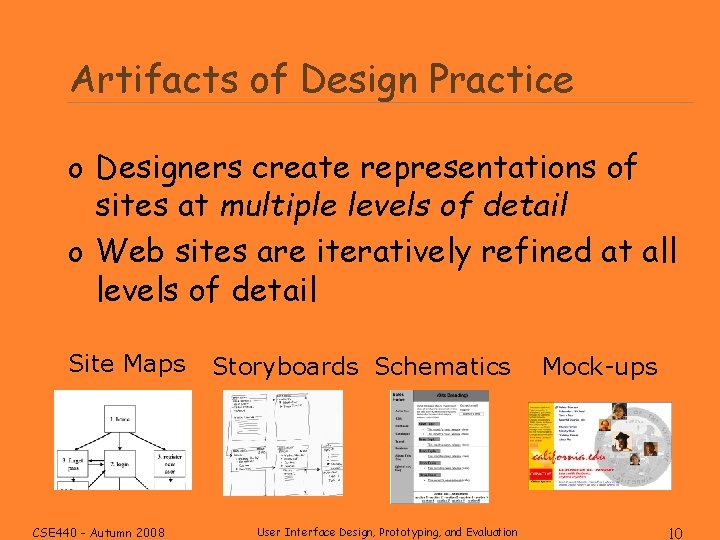 Artifacts of Design Practice o Designers create representations of sites at multiple levels of