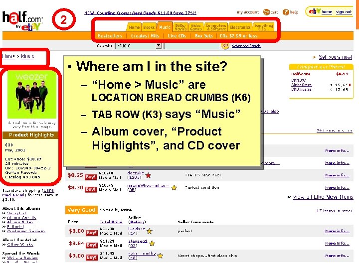 2 • Where am I in the site? – “Home > Music” are LOCATION