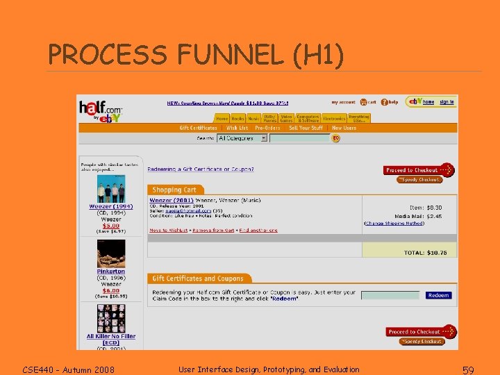 PROCESS FUNNEL (H 1) CSE 440 - Autumn 2008 User Interface Design, Prototyping, and