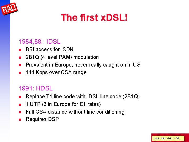 The first x. DSL! 1984, 88: IDSL n n BRI access for ISDN 2