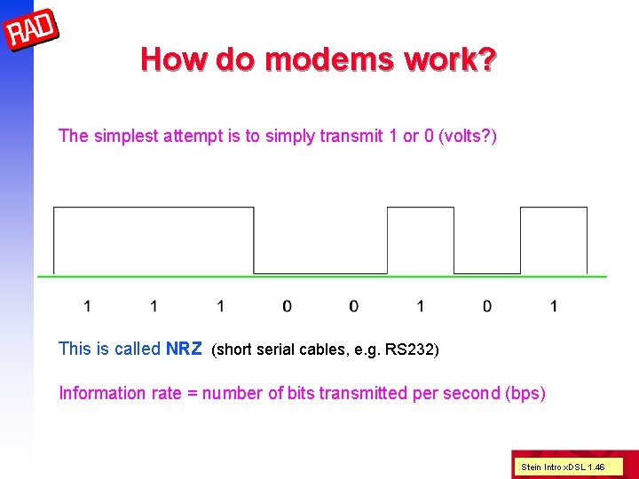 How do modems work? The simplest attempt is to simply transmit 1 or 0