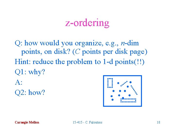 z-ordering Q: how would you organize, e. g. , n-dim points, on disk? (C