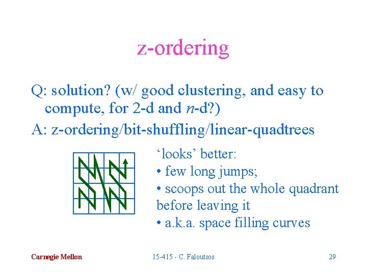 z-ordering Q: solution? (w/ good clustering, and easy to compute, for 2 -d and