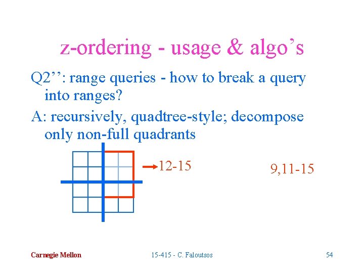 z-ordering - usage & algo’s Q 2’’: range queries - how to break a