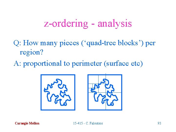 z-ordering - analysis Q: How many pieces (‘quad-tree blocks’) per region? A: proportional to