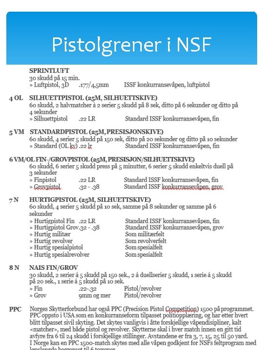 Pistolgrener i NSF 