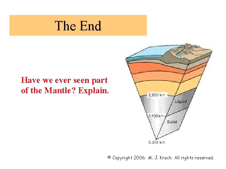 The End Have we ever seen part of the Mantle? Explain. © Copyright 2006.