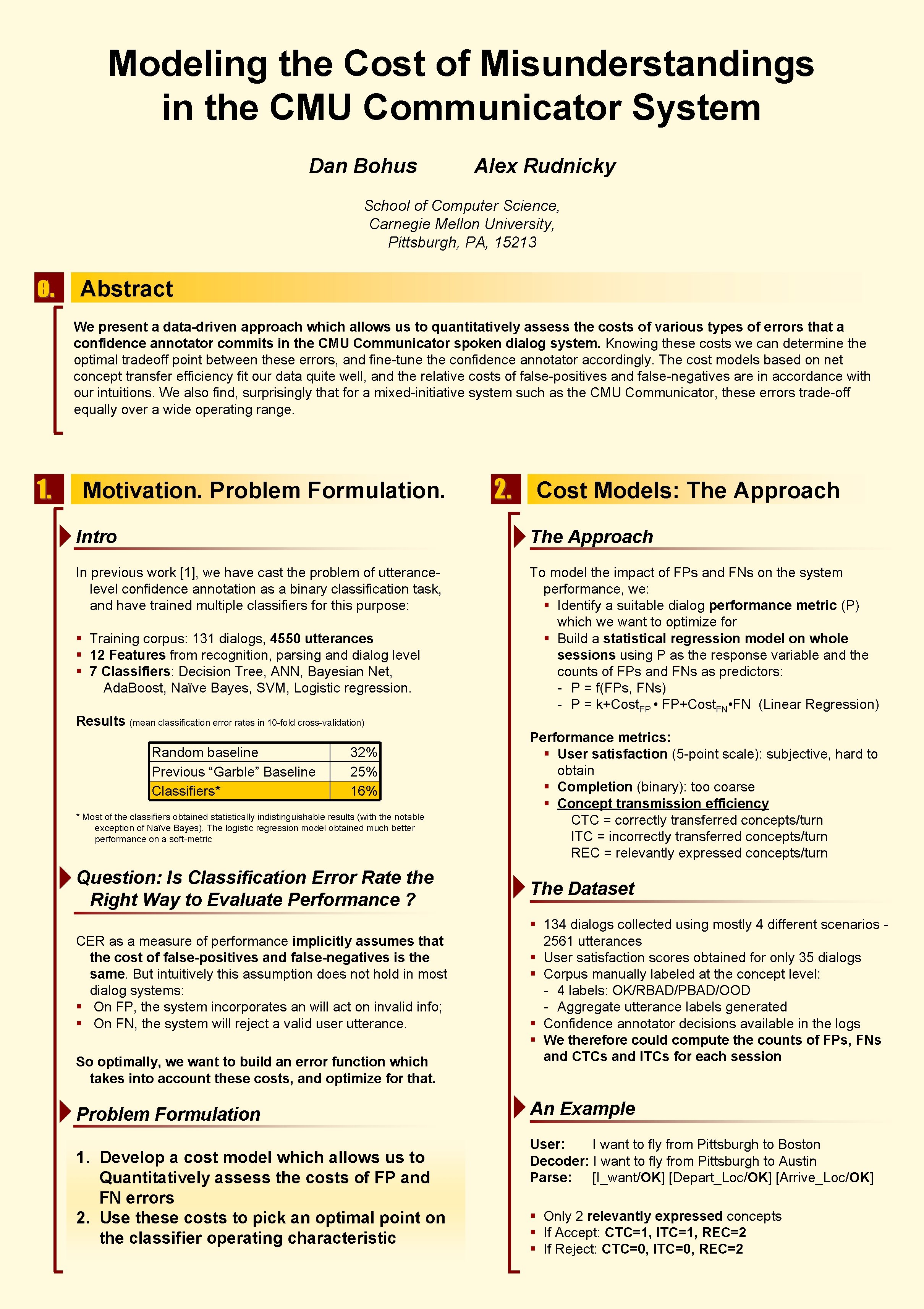 Modeling the Cost of Misunderstandings in the CMU Communicator System Dan Bohus Alex Rudnicky