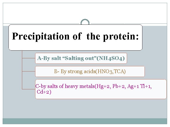 Precipitation of the protein: A-By salt “Salting out”(NH 4 SO 4) B- By strong