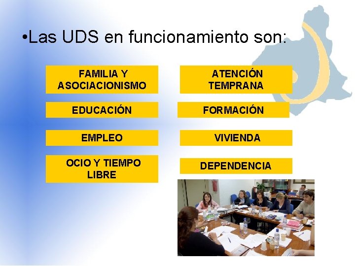  • Las UDS en funcionamiento son: FAMILIA Y ASOCIACIONISMO ATENCIÓN TEMPRANA EDUCACIÓN FORMACIÓN