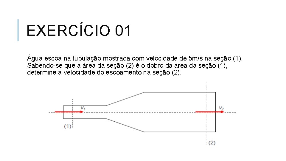 EXERCÍCIO 01 Água escoa na tubulação mostrada com velocidade de 5 m/s na seção
