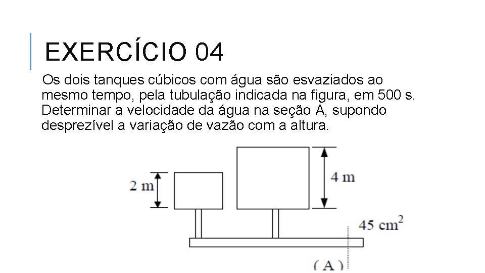 EXERCÍCIO 04 Os dois tanques cúbicos com água são esvaziados ao mesmo tempo, pela