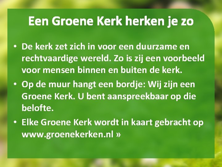 Een Groene Kerk herken je zo • De kerk zet zich in voor een