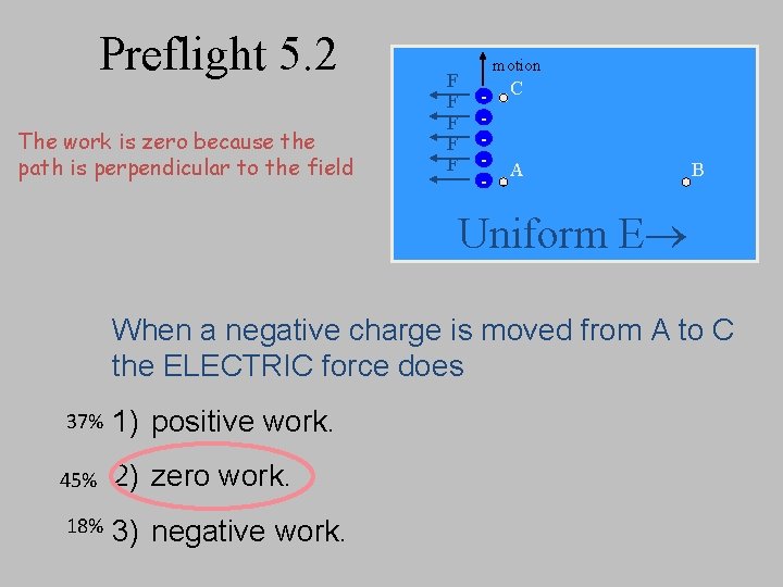 Preflight 5. 2 The work is zero because the path is perpendicular to the