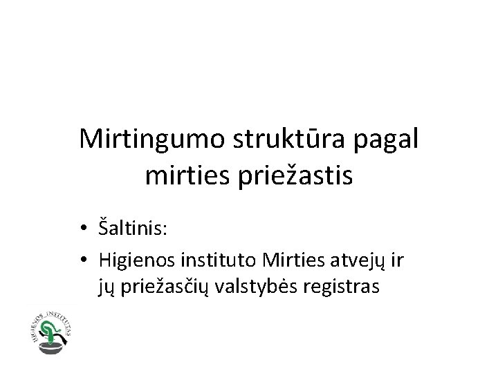 Mirtingumo struktūra pagal mirties priežastis • Šaltinis: • Higienos instituto Mirties atvejų ir jų