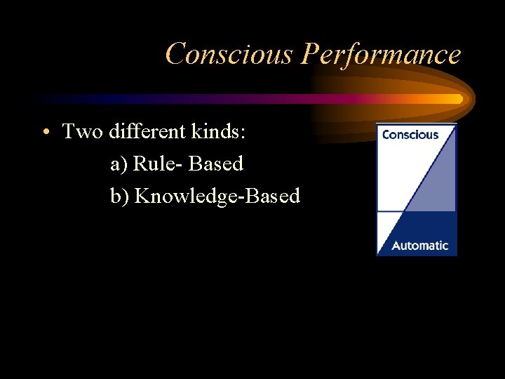 Conscious Performance • Two different kinds: a) Rule- Based b) Knowledge-Based 