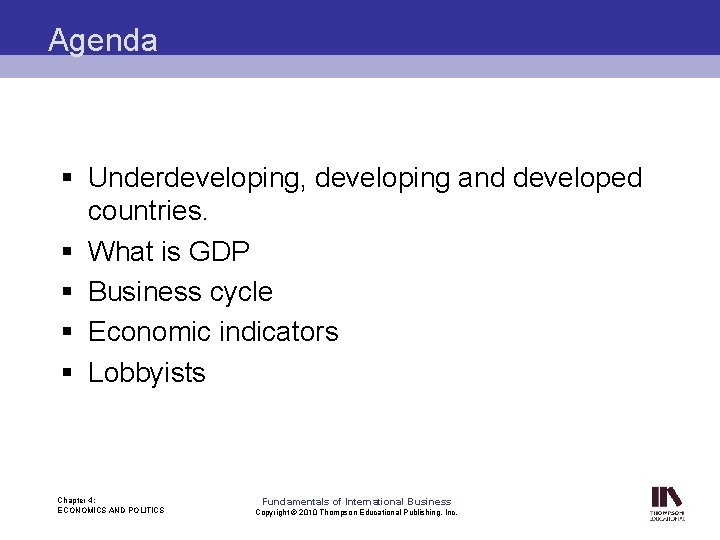 Agenda § Underdeveloping, developing and developed countries. § What is GDP § Business cycle