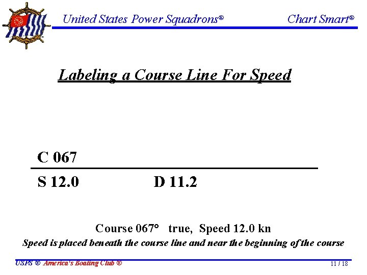 United States Power Squadrons® Chart Smart® Labeling a Course Line For Speed C 067