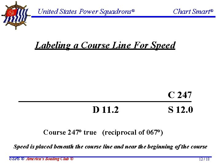 United States Power Squadrons® Chart Smart® Labeling a Course Line For Speed D 11.