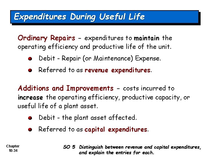 Expenditures During Useful Life Ordinary Repairs - expenditures to maintain the operating efficiency and