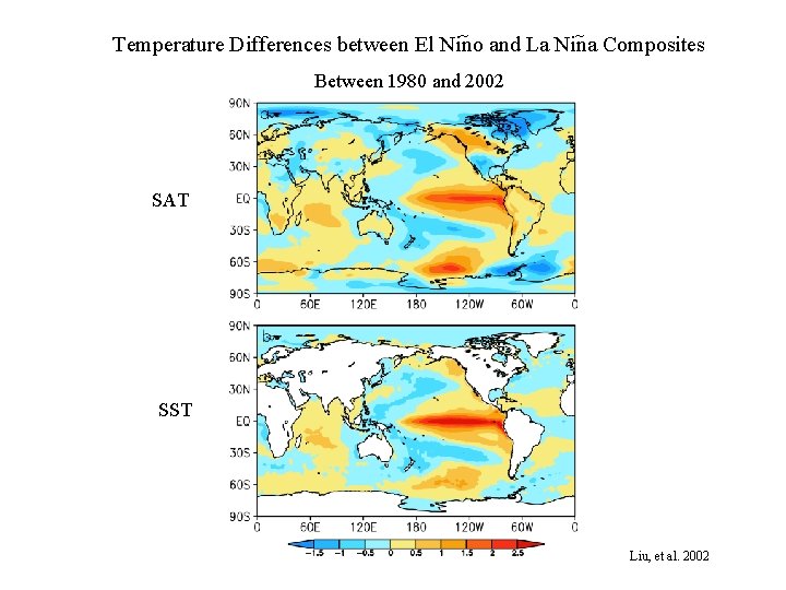 ~ ~ Temperature Differences between El Nino and La Nina Composites Between 1980 and
