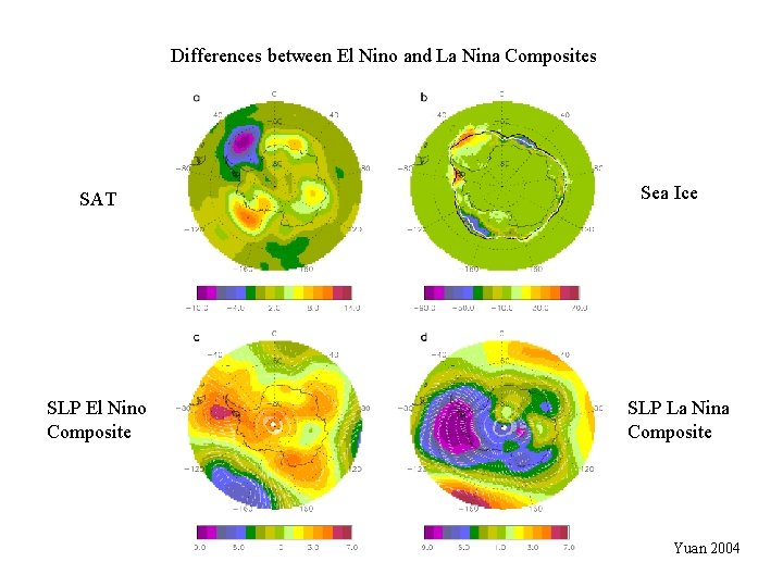 Differences between El Nino and La Nina Composites SAT SLP El Nino Composite Sea