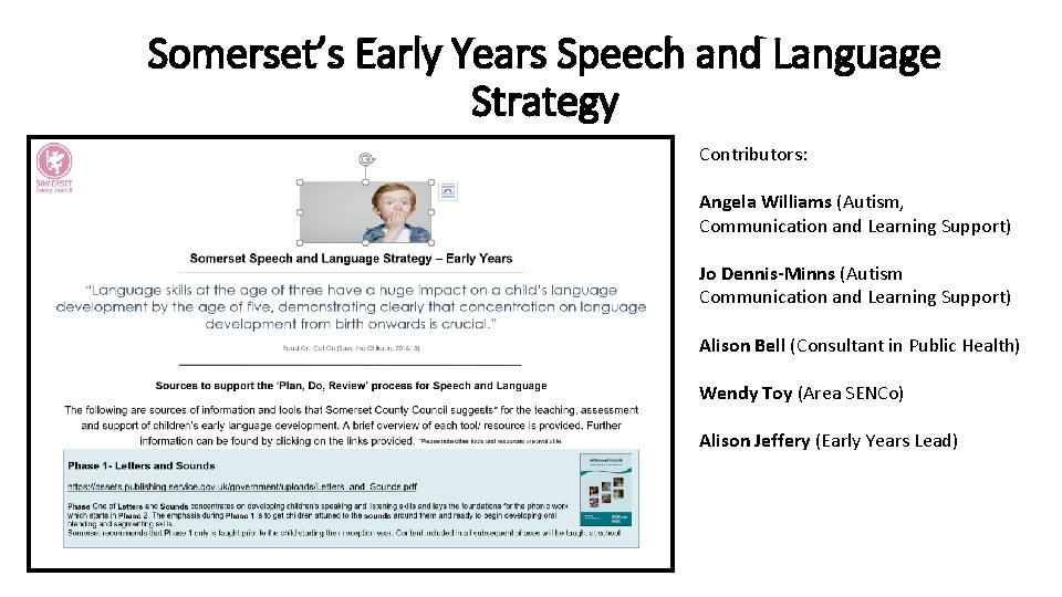 Somerset’s Early Years Speech and Language Strategy Contributors: Angela Williams (Autism, Communication and Learning