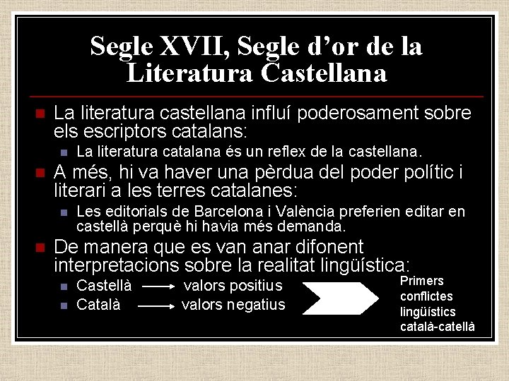 Segle XVII, Segle d’or de la Literatura Castellana n La literatura castellana influí poderosament