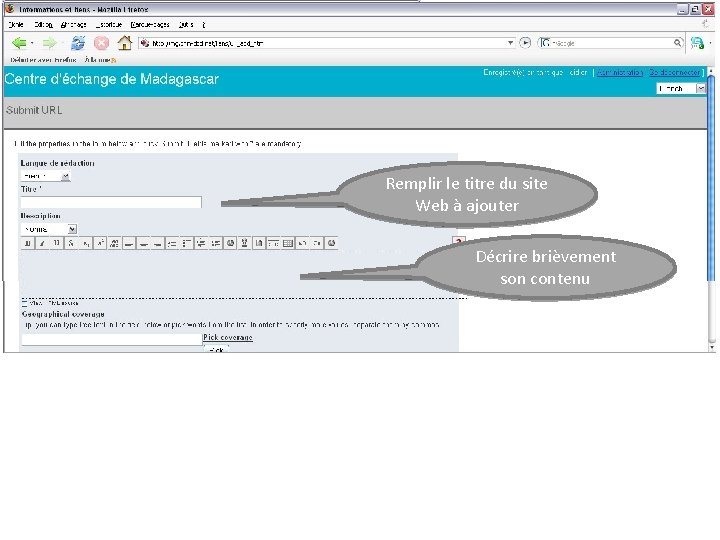 Remplir le titre du site Web à ajouter Décrire brièvement son contenu 