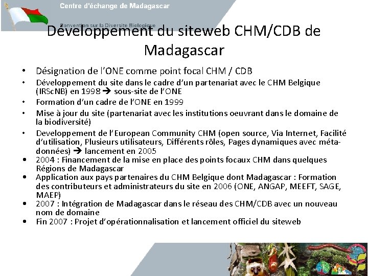Développement du siteweb CHM/CDB de Madagascar • Désignation de l’ONE comme point focal CHM