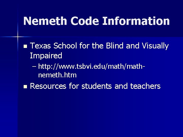 Nemeth Math Teaching Math to Students with Visual Impairments Gaeir
