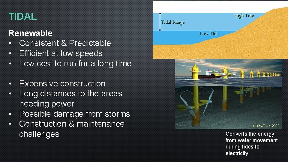 TIDAL Renewable • Consistent & Predictable • Efficient at low speeds • Low cost