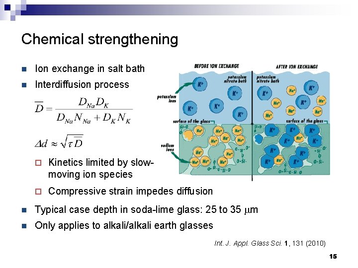 Chemical strengthening n Ion exchange in salt bath n Interdiffusion process ¨ Kinetics limited