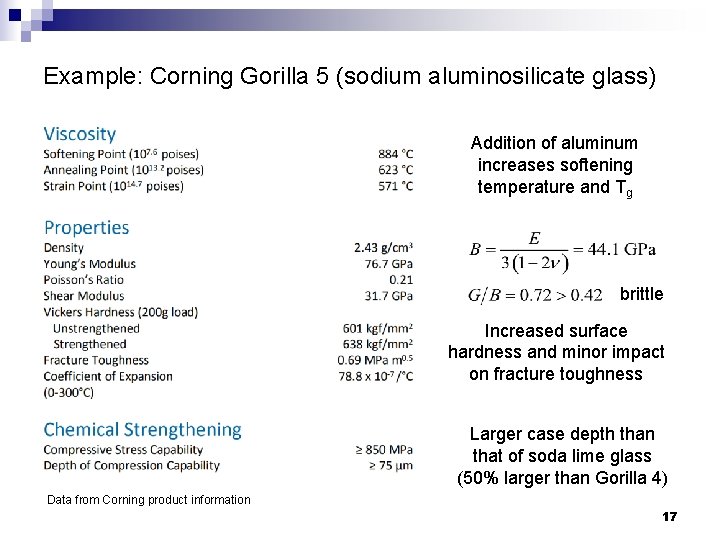 Example: Corning Gorilla 5 (sodium aluminosilicate glass) Addition of aluminum increases softening temperature and