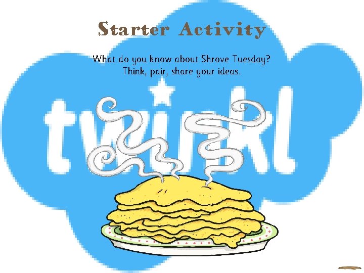 Starter Activity What do you know about Shrove Tuesday? Think, pair, share your ideas.