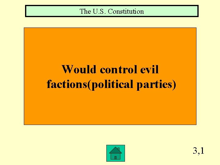 The U. S. Constitution Would control evil factions(political parties) 3, 1 