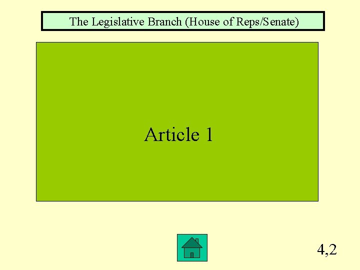 The Legislative Branch (House of Reps/Senate) Article 1 4, 2 