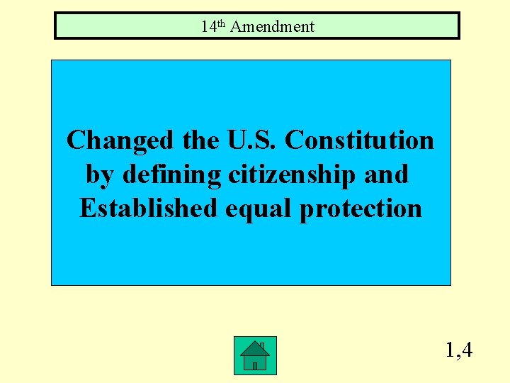 14 th Amendment Changed the U. S. Constitution by defining citizenship and Established equal