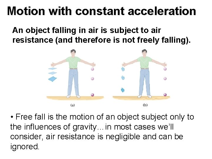 Motion with constant acceleration An object falling in air is subject to air resistance