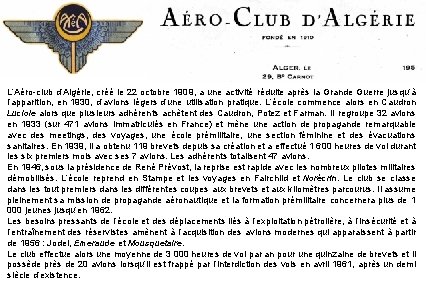 L’Aéro-club d’Algérie, créé le 22 octobre 1909, a une activité réduite après la Grande